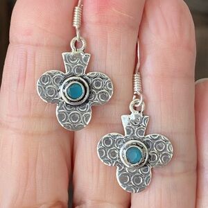 Handmade Raw Aquamarine 925 Sterling Silver Clover Earrings